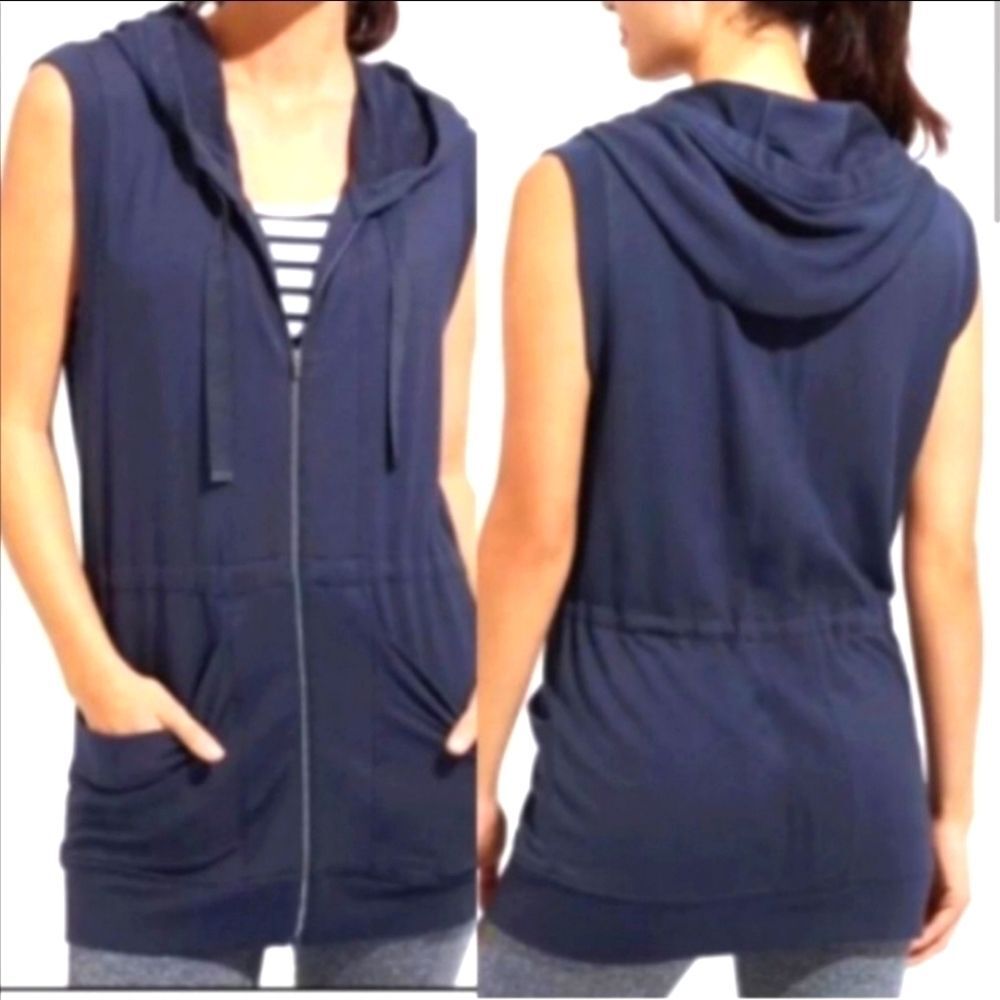Athleta Lotus navy blue hoodie vest full zip xs